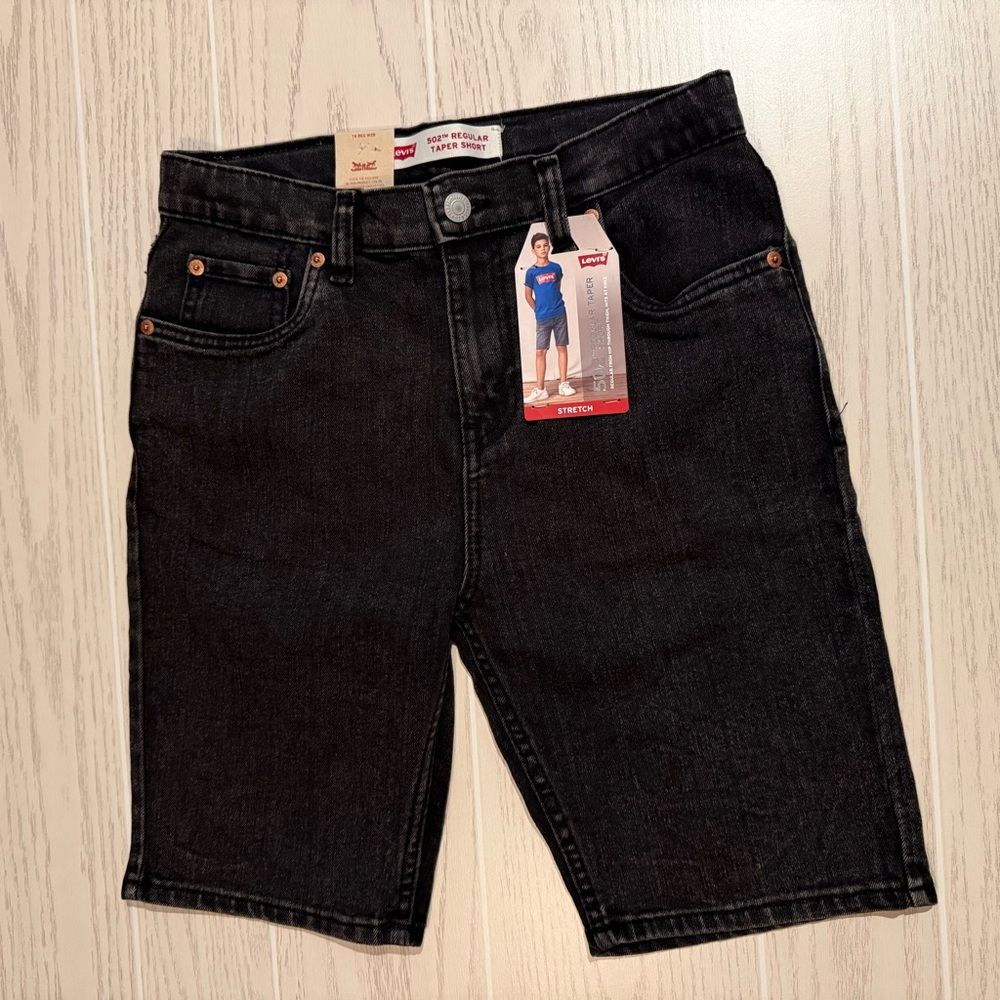 Levi’s Boys‎ 502 Regular Taper Black Denim Shorts Size 16 NEW